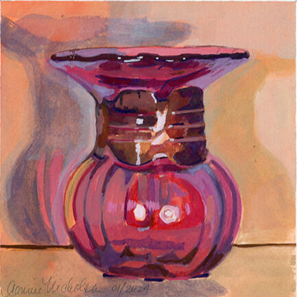 Red Vase, gouache on Arches watercolor paper 6X6